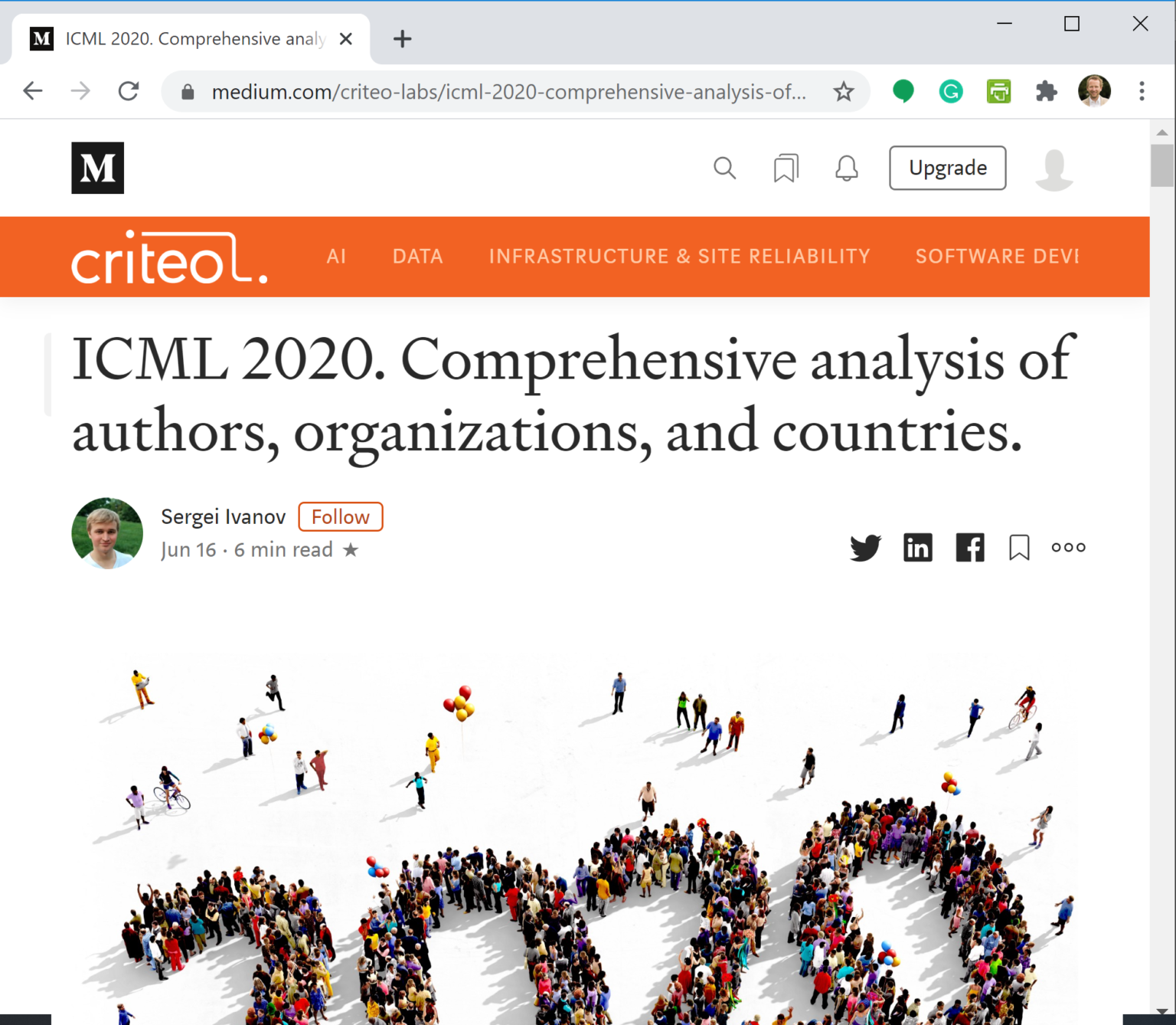 ICML 2020. Comprehensive analysis of authors, organizations, and